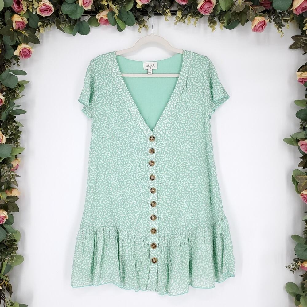 AURA Abstract Leaf Print Button Front Dress